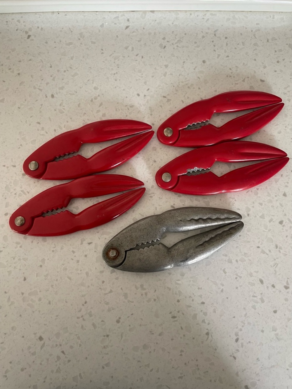 Vintage Red Crab Crackers Claw Clamps Set (5) Aluminum Seafood